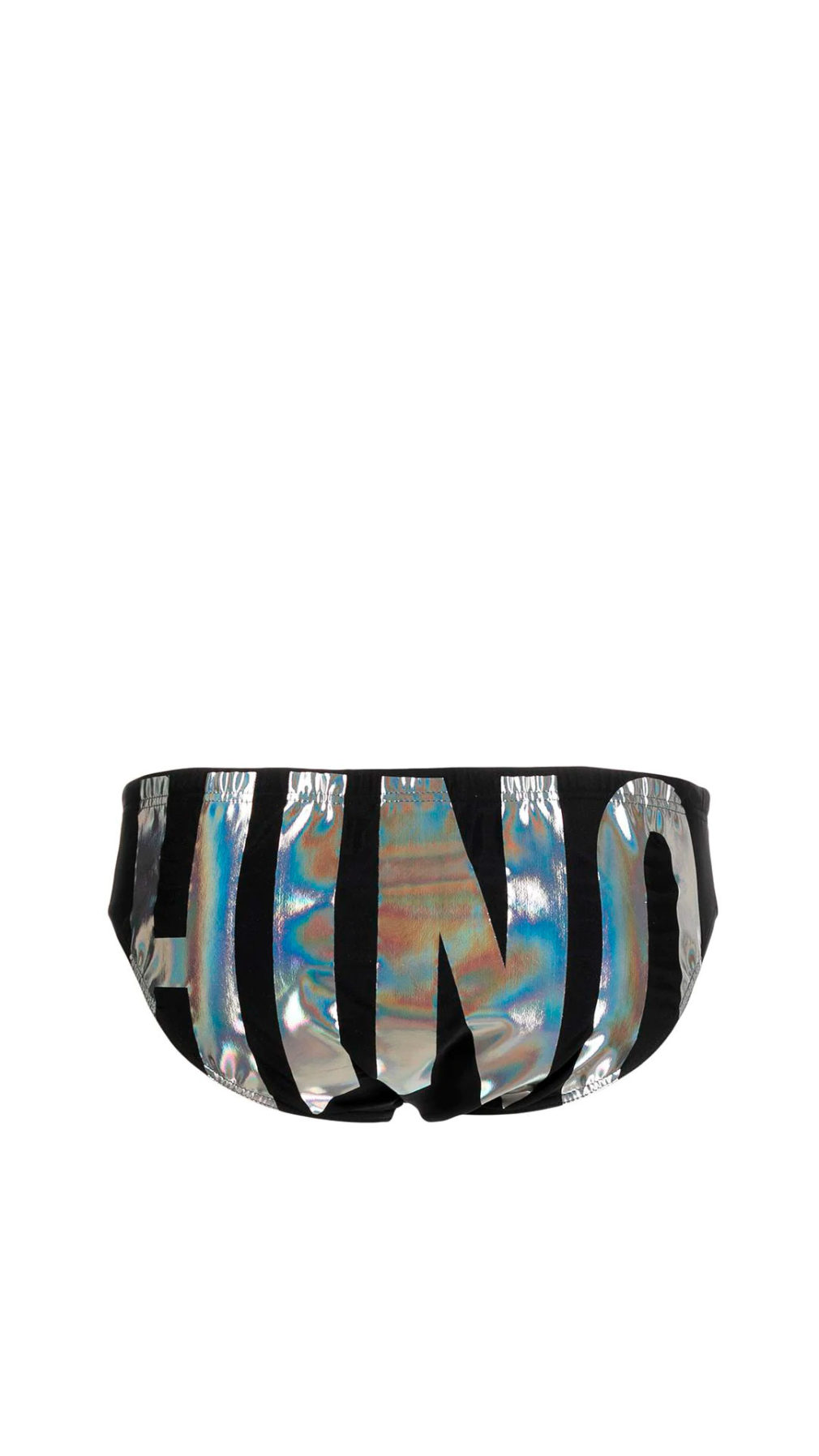 Bañador moschino modelo slip logo con letras plateadas