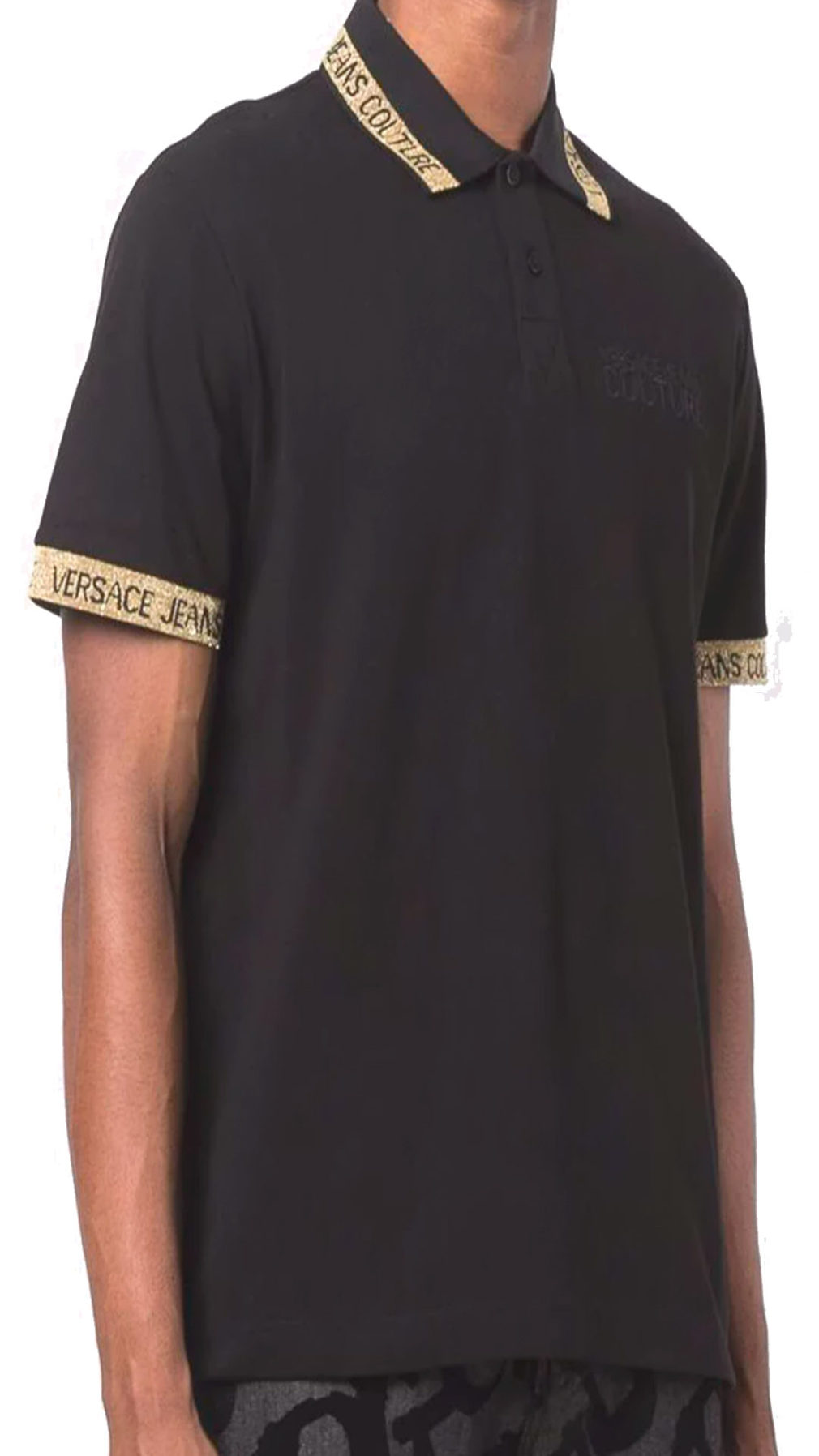 Polo Versace Jeans Couture con logo en ribetes dorados