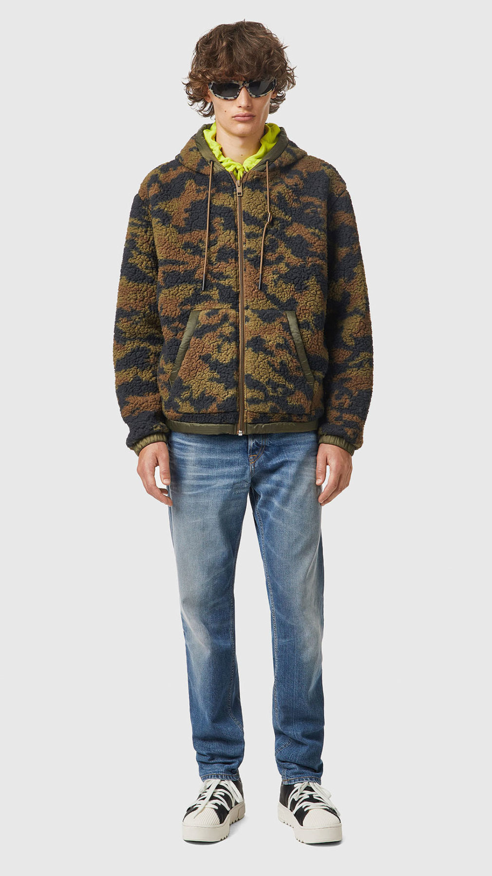 Chaqueta Diesel teddy de camuflaje con espalda acolchada