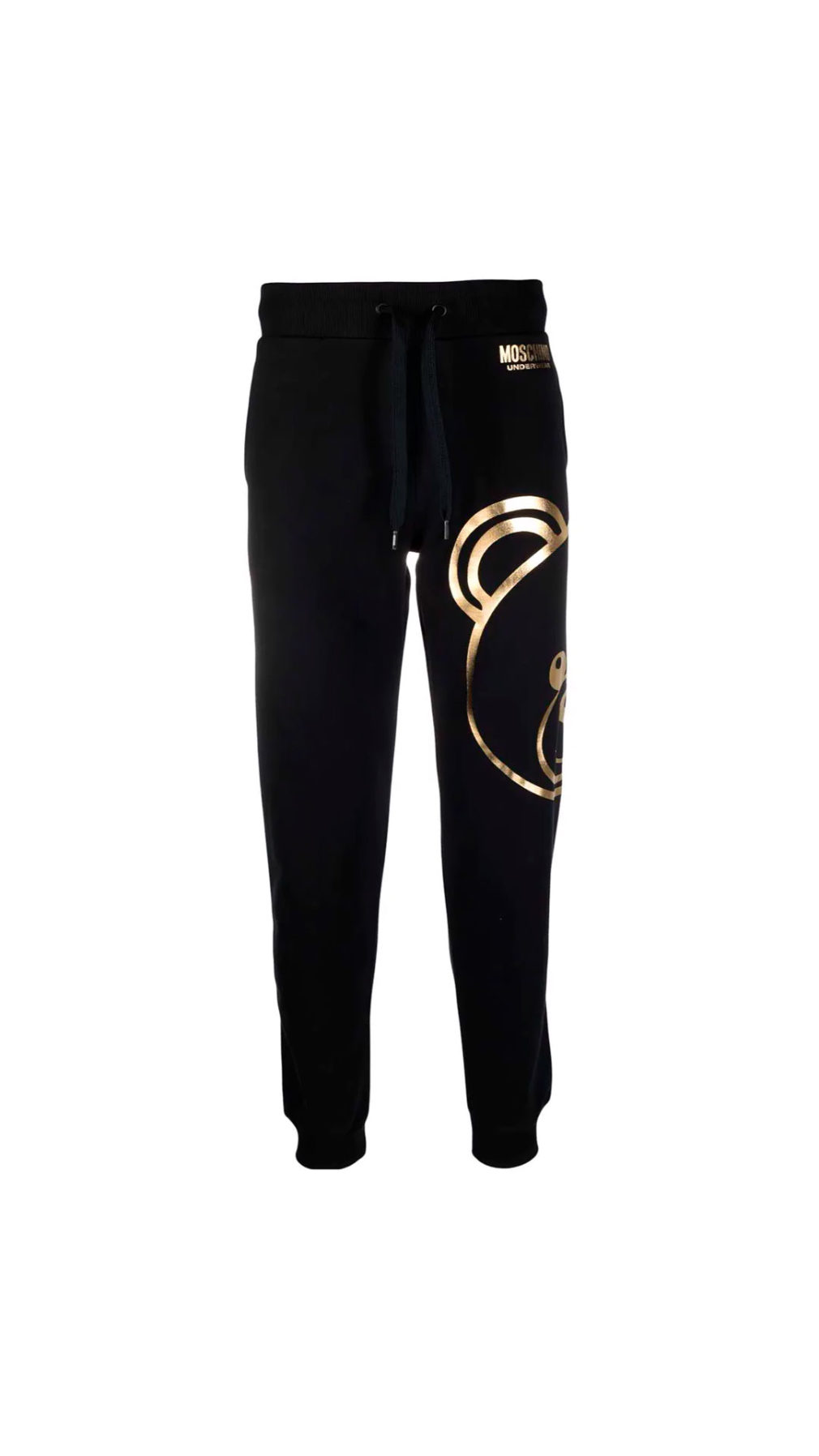 Pantalón Moschino logo Teddy Bear en estampado dorado metalizado