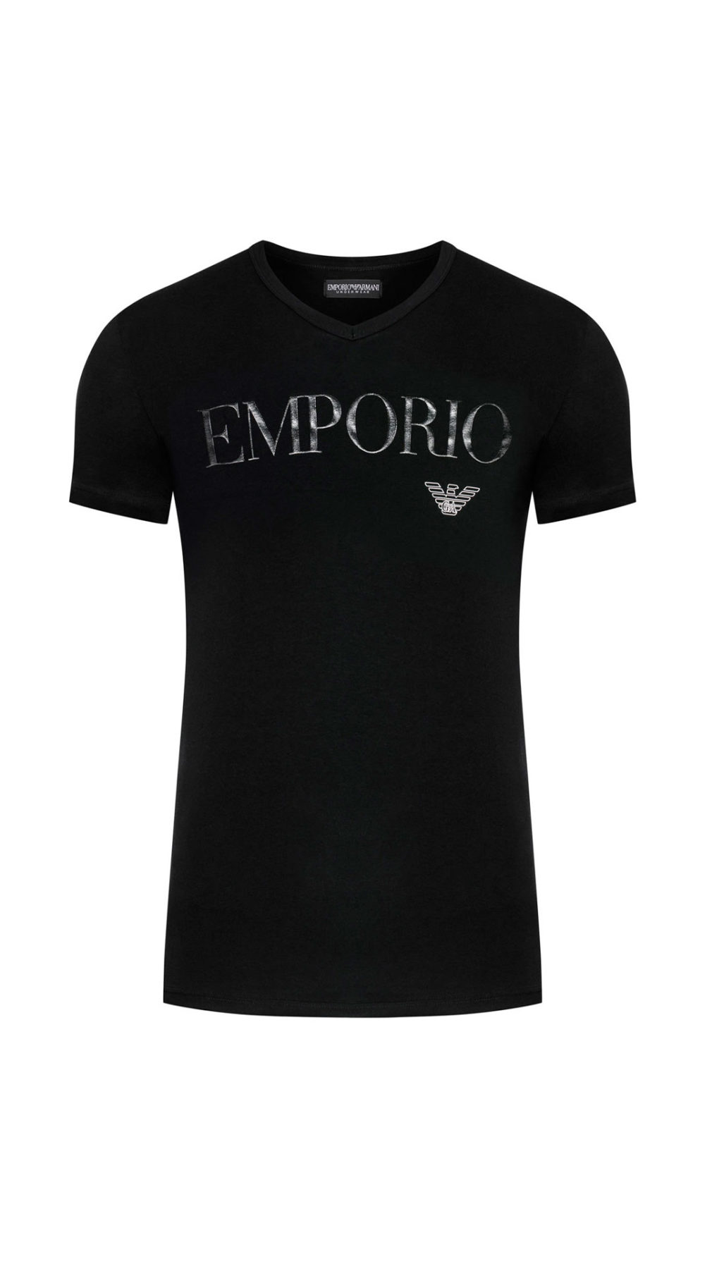 Camiseta cuello pico Emporio Armani con logo en la parte delantera y parte trasera