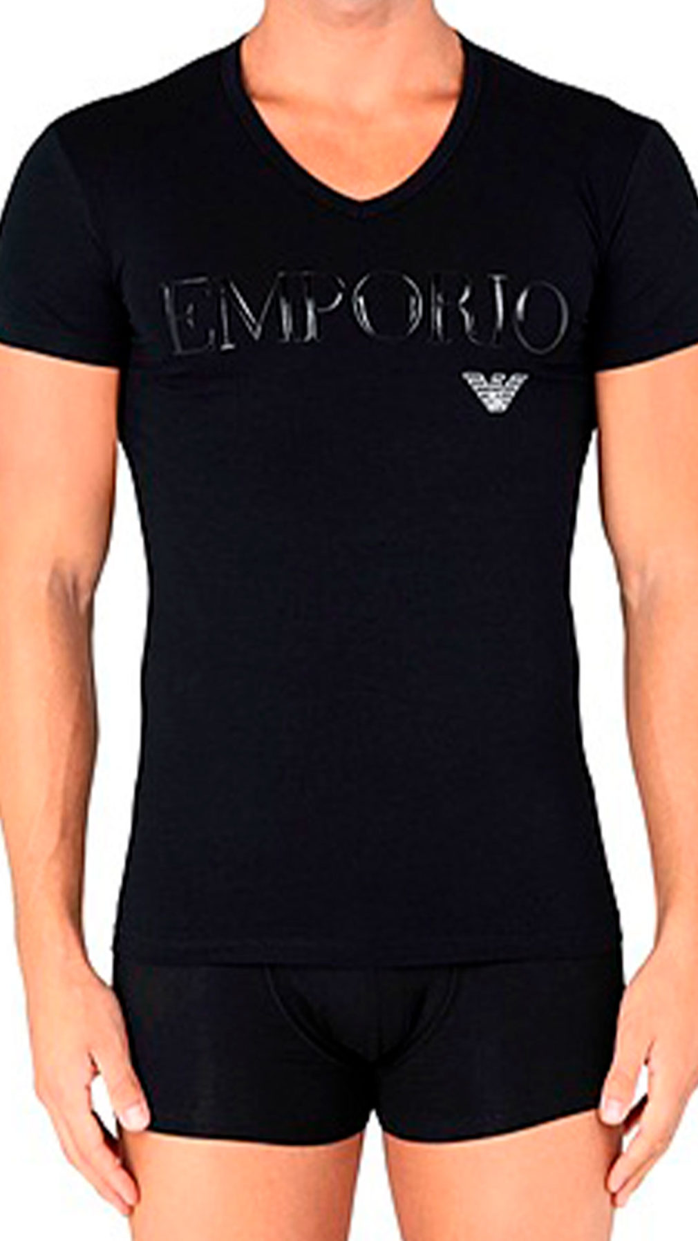 Camiseta cuello pico Emporio Armani con logo en la parte delantera y parte trasera
