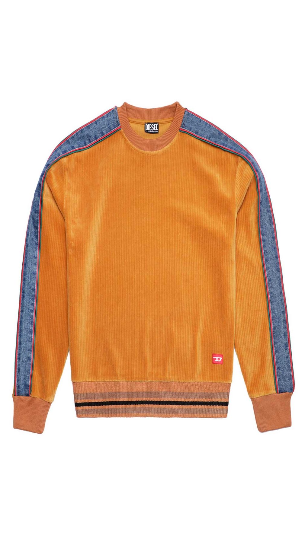 Sudadera Diesel presenta un parche con el logotipo ‘D’ bordado en la parte delantera y bandas de denim en las mangas