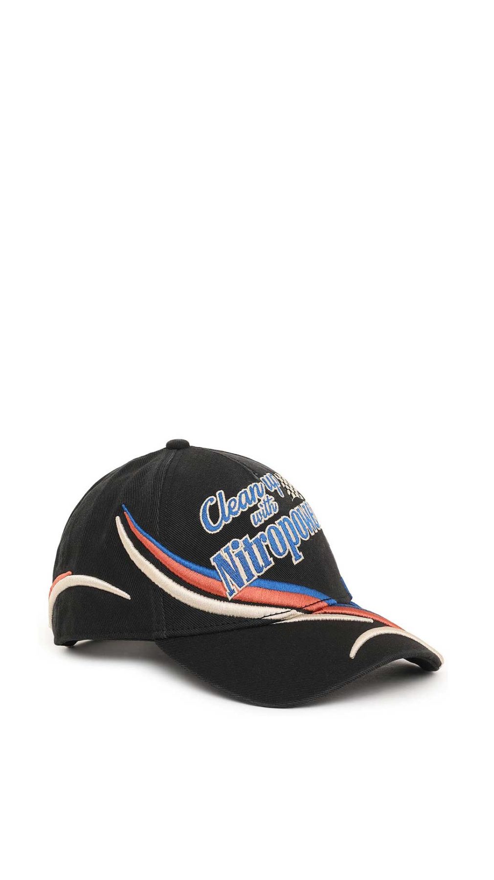 Gorra Diesel de béisbol de algodón con motivos bordados de estilo retro y eslóganes inspirados en las carreras.