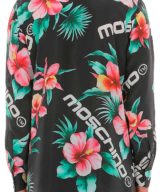 Camisa Moschino de seda con estampado del logo y flor de hibisco por toda la prenda