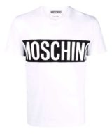 Camiseta blanca de Moschino con banda en contraste y maxilogo estampado