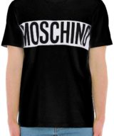 Camiseta negra de Moschino con banda en contraste y maxilogo estampado