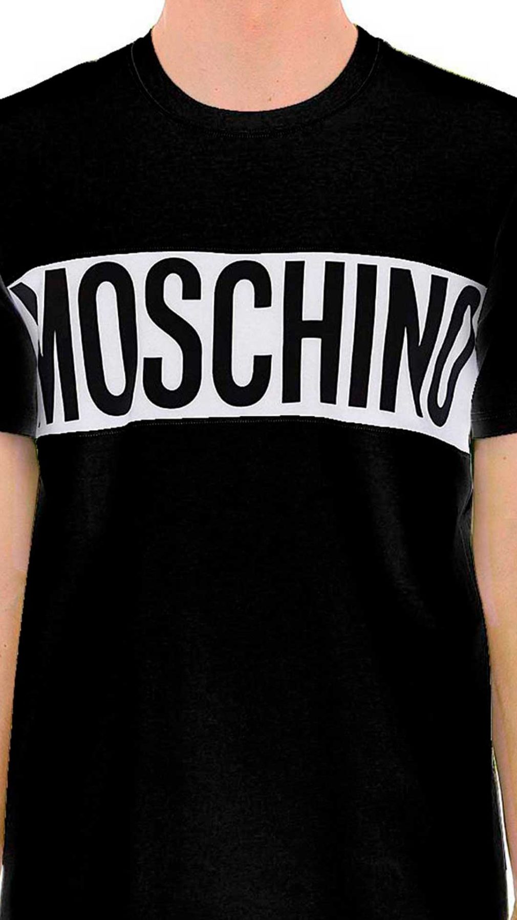 Camiseta negra de Moschino con banda en contraste y maxilogo estampado
