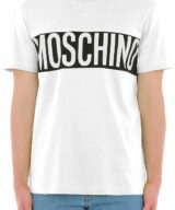 Camiseta blanca de Moschino con banda en contraste y maxilogo estampado