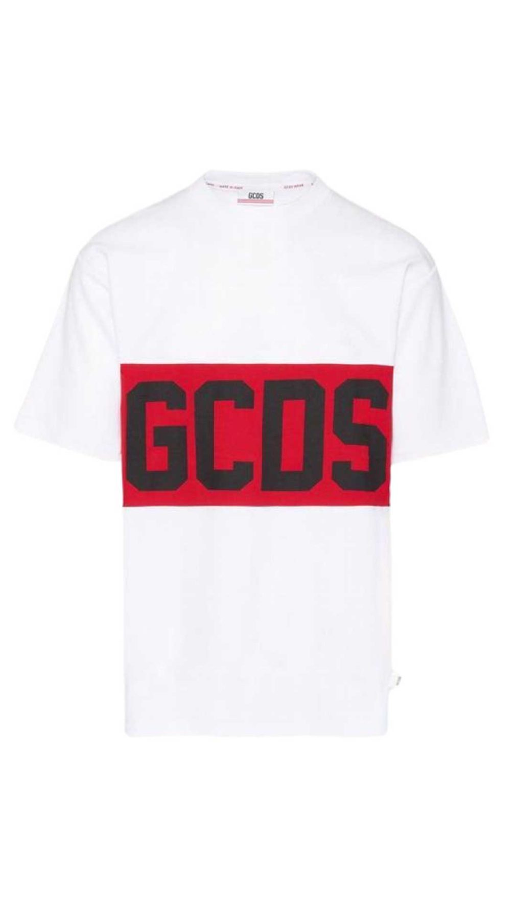 Camiseta blanca GCDS con logo estampado en la parte lelantera y parte trasera