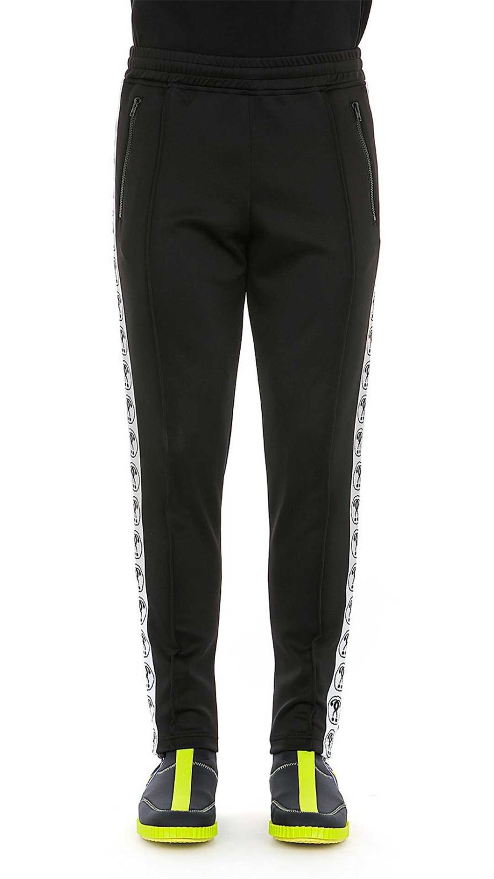 Pantalón Moschino con bandas laterales en contraste con logo Double Question Mark