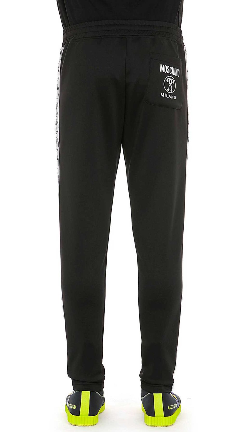Pantalón Moschino con bandas laterales en contraste con logo Double Question Mark