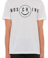 Camiseta blanca con logo y Moschino Smiley® bordado en la parte delantera
