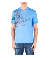 Camiseta Dsquared2 azul con estampado de grafiti y logo parte delantera