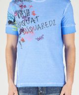 Camiseta Dsquared2 azul con estampado de grafiti y logo parte delantera