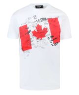 Camiseta blanca Dsquared2 con estampado de hoja de Canadá