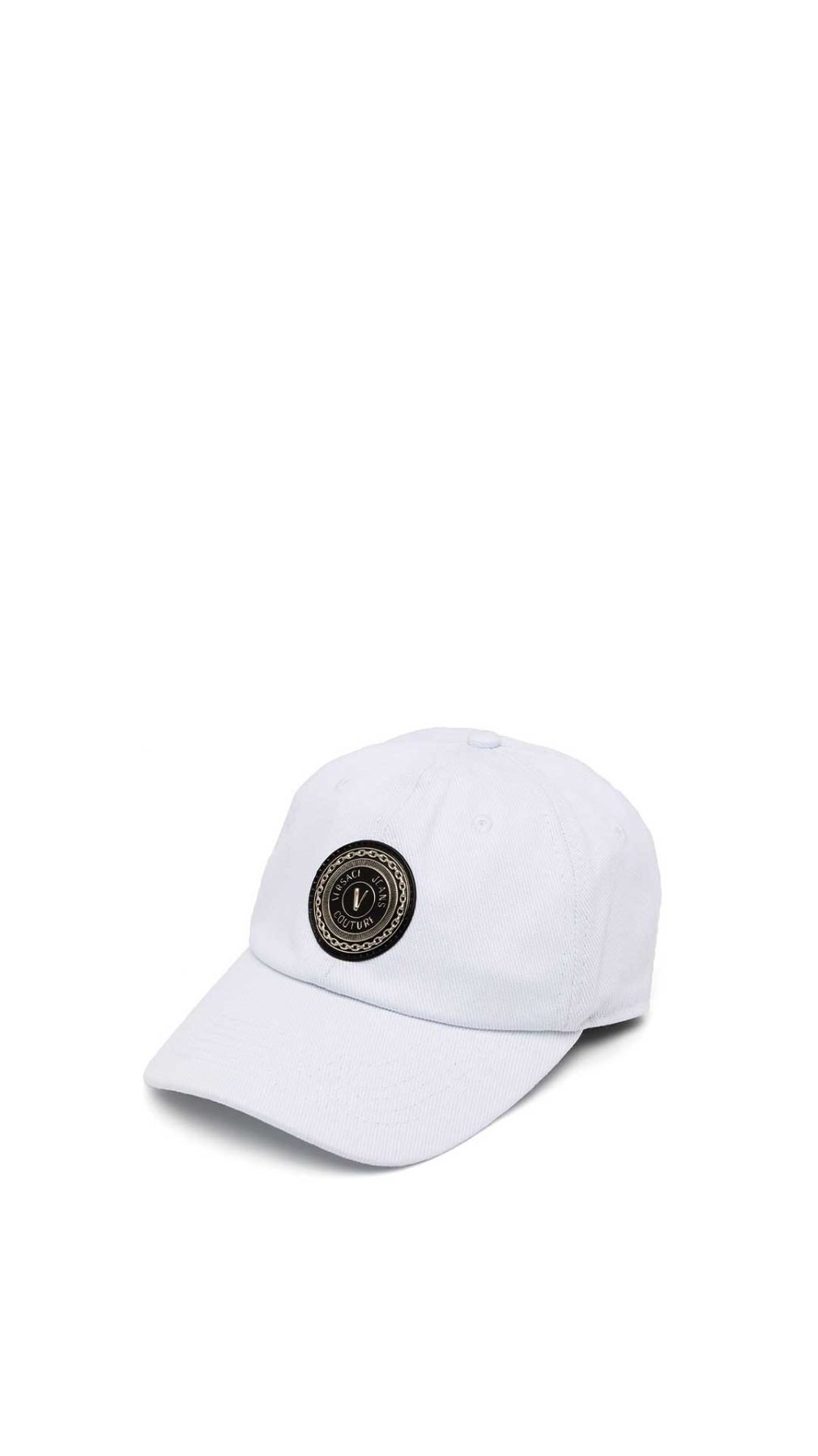 Gorra blanca Versace Jeans Couture con parche redondo del logo en la parte delantera
