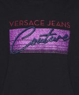 Camiseta negra Versace Jeans Couture con logo de colores en la parte delantera