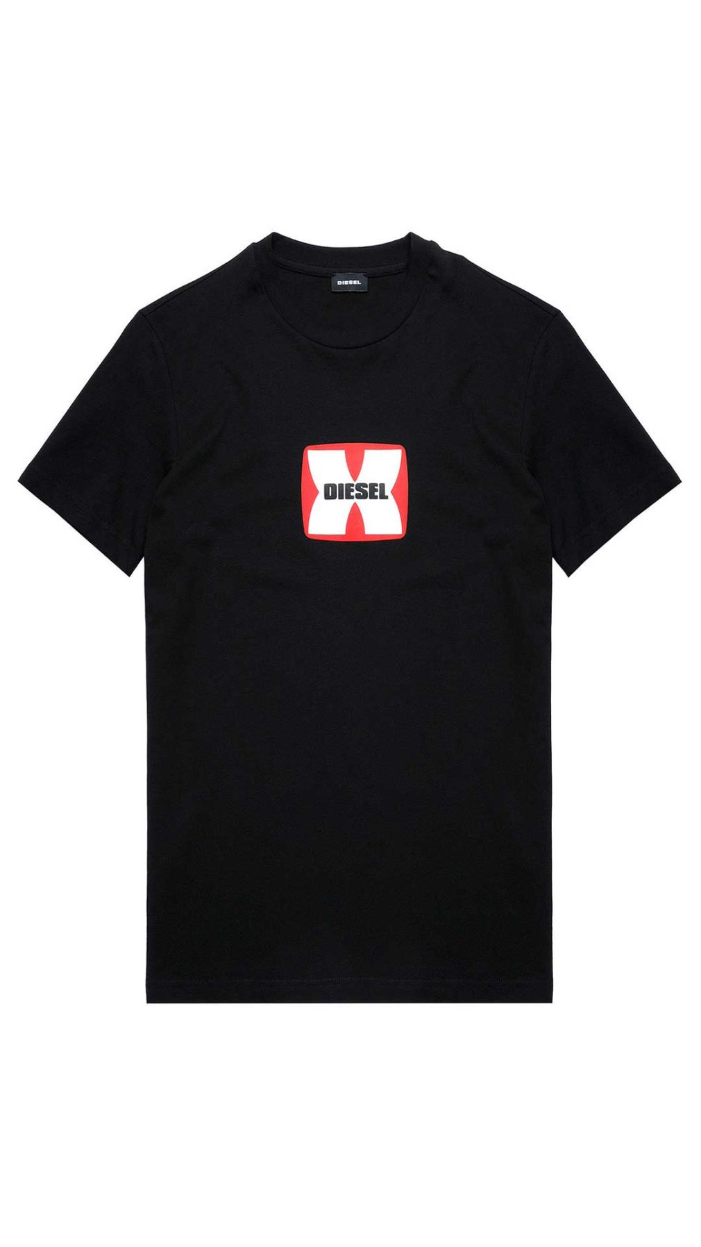 Camiseta negra Diesel con logo en relieve en la parte delantera
