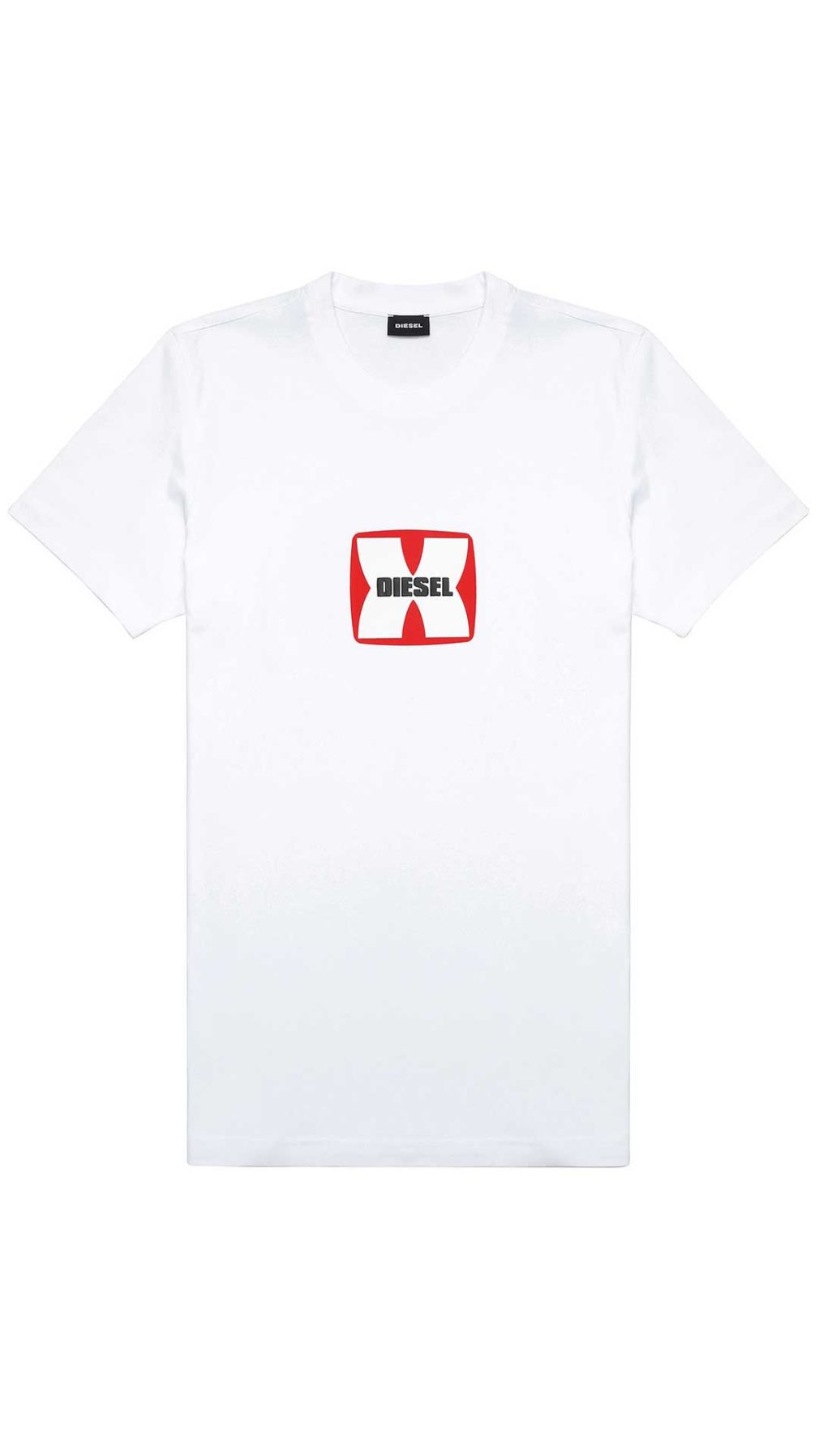 Camiseta blanca Diesel con logo en relieve en la parte delantera