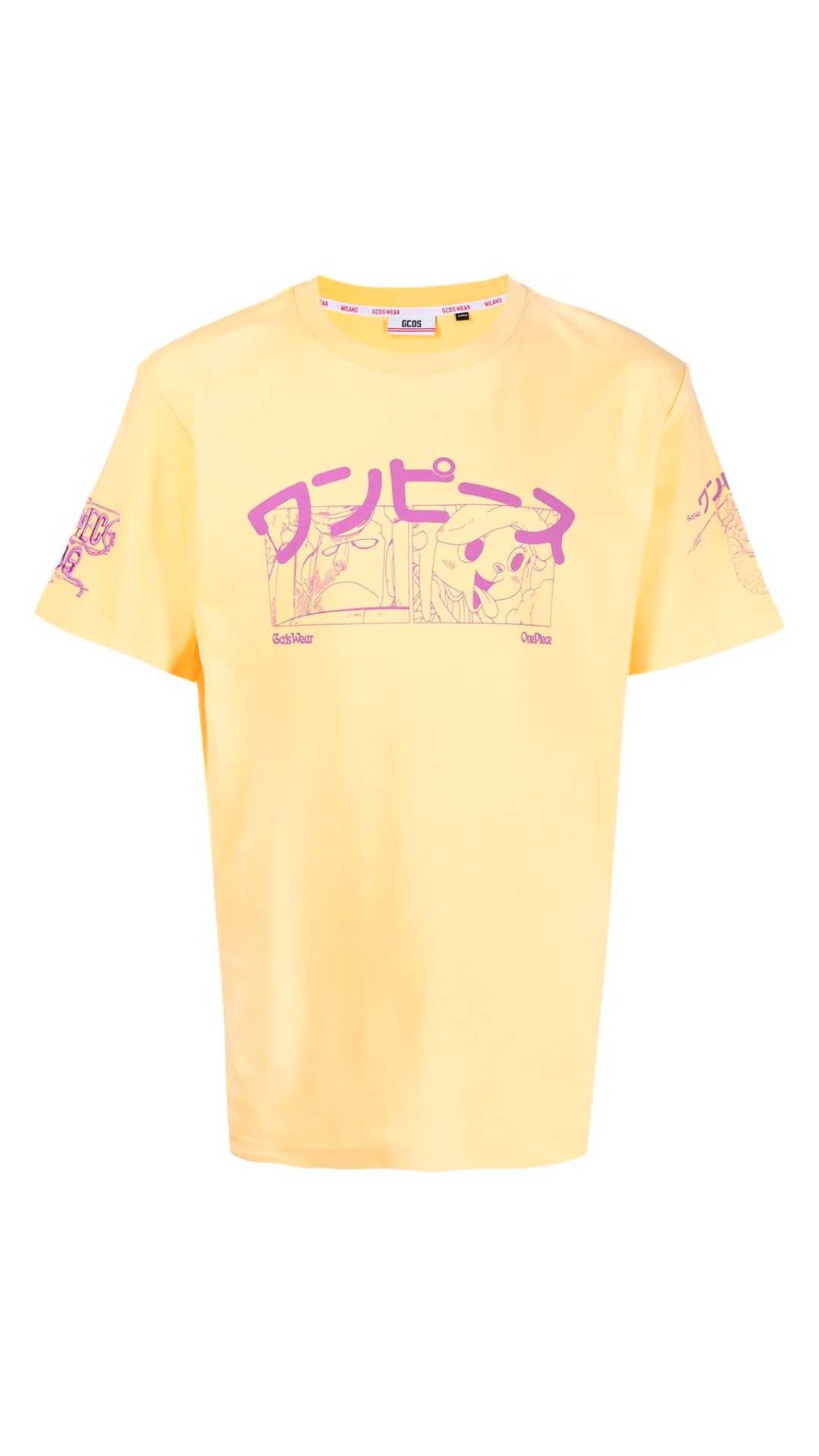 Camiseta amarilla GCDS con estampado en la parte delantera y parte posterior