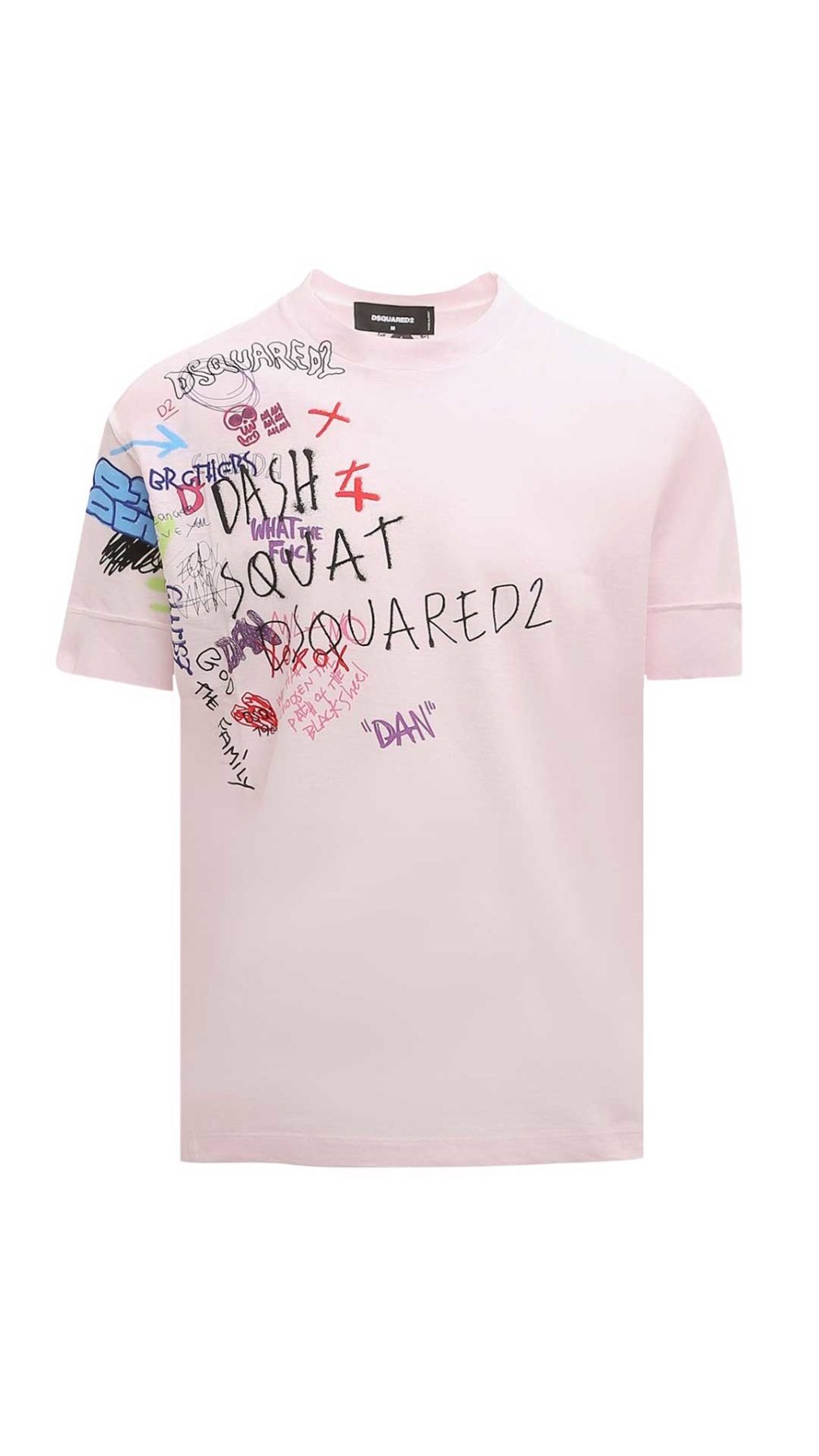 Camiseta rosa Dsquared2 con estampado de grafiti y logo parte delantera