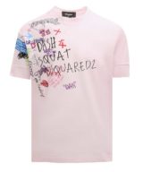 Camiseta rosa Dsquared2 con estampado de grafiti y logo parte delantera