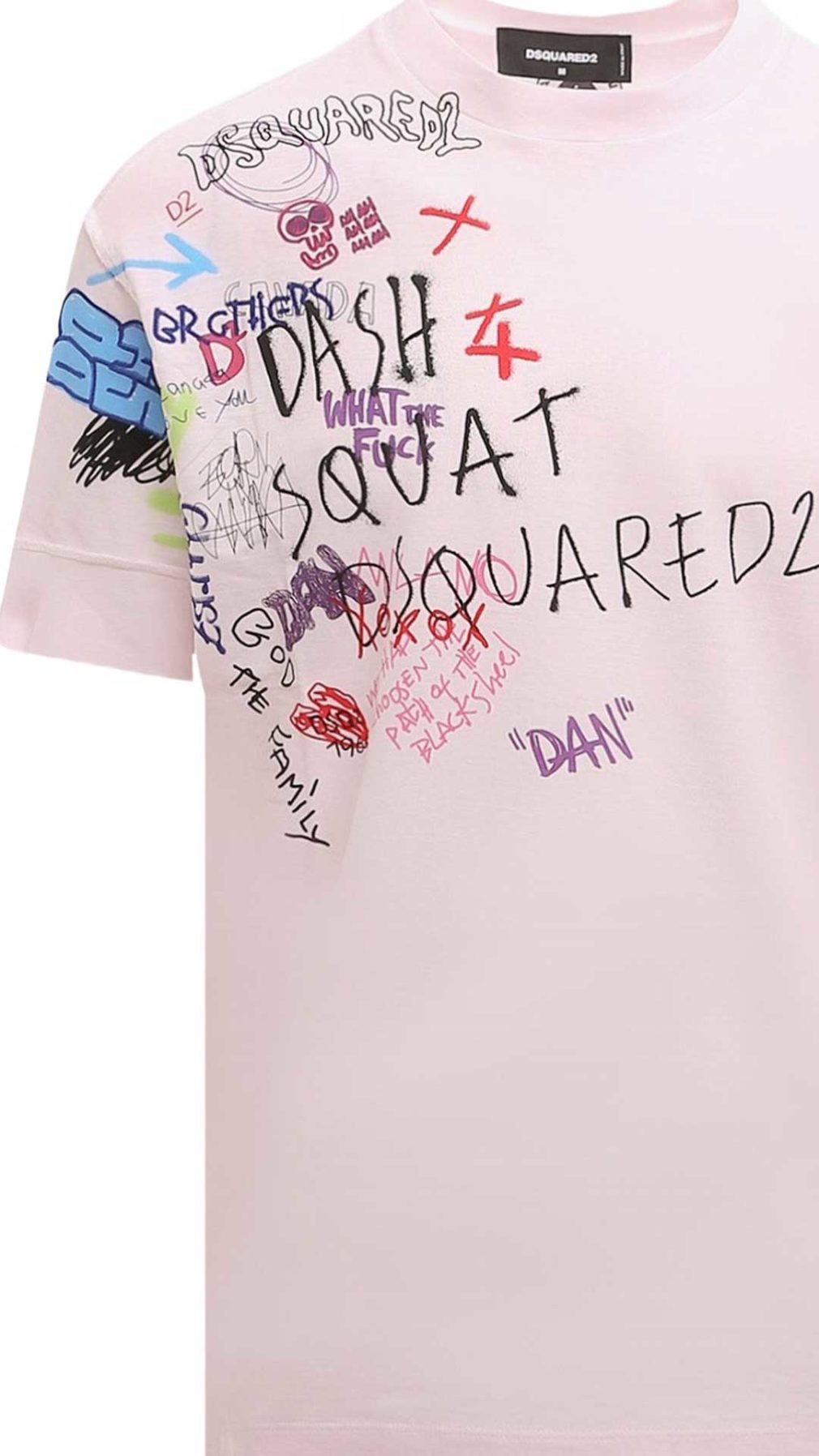 Camiseta rosa Dsquared2 con estampado de grafiti y logo parte delantera
