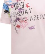 Camiseta rosa Dsquared2 con estampado de grafiti y logo parte delantera