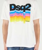 Camiseta Dsquared2 blanca con logo en multicolor en l aparte delantera