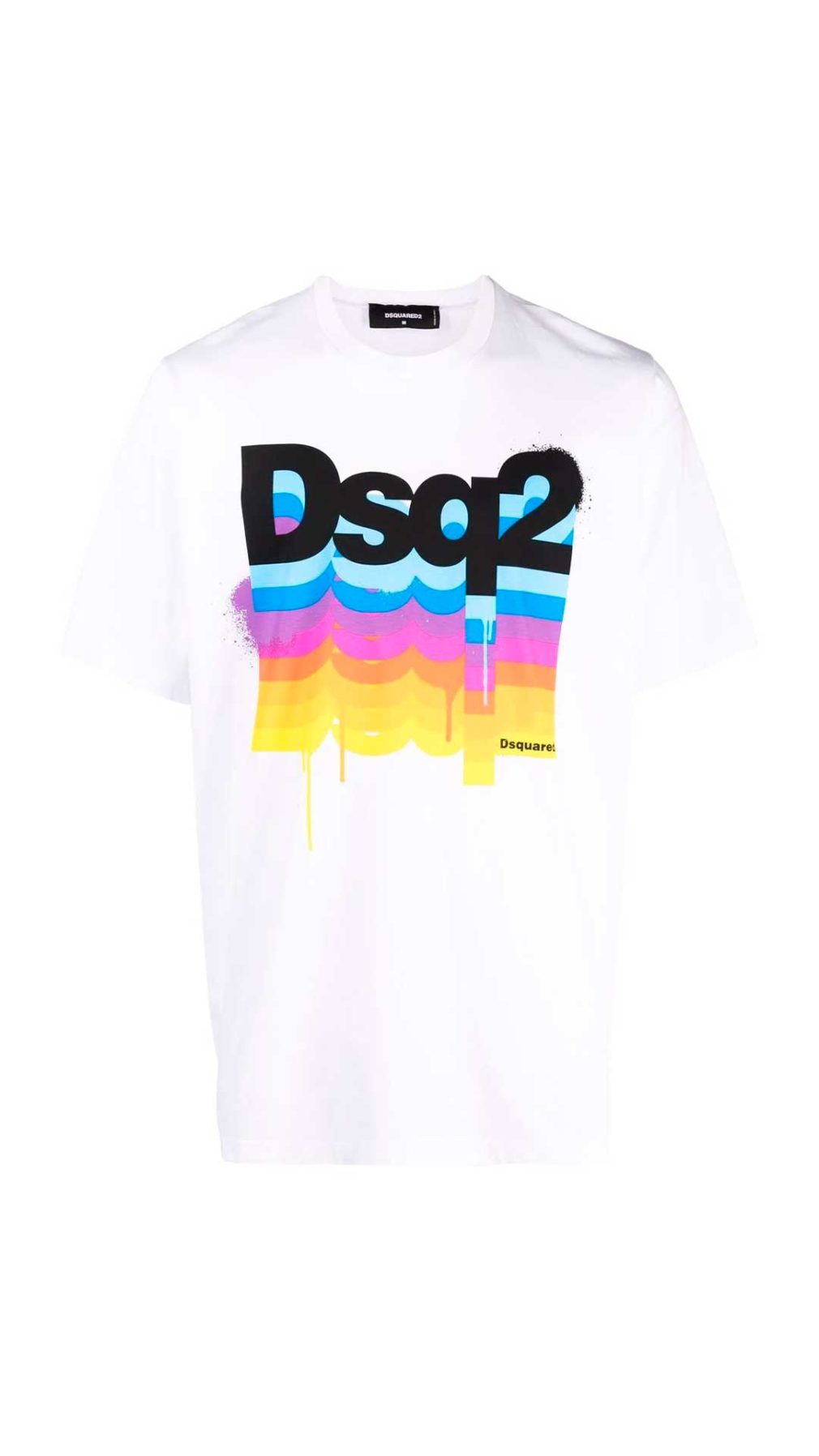 Camiseta Dsquared2 blanca con logo en multicolor en l aparte delantera