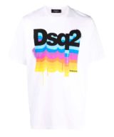 Camiseta Dsquared2 blanca con logo en multicolor en l aparte delantera