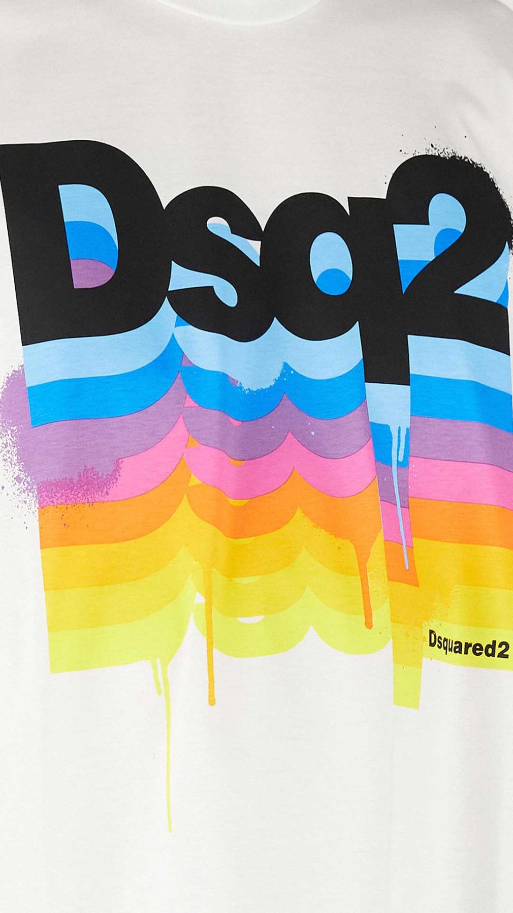 Camiseta Dsquared2 blanca con logo en multicolor en l aparte delantera