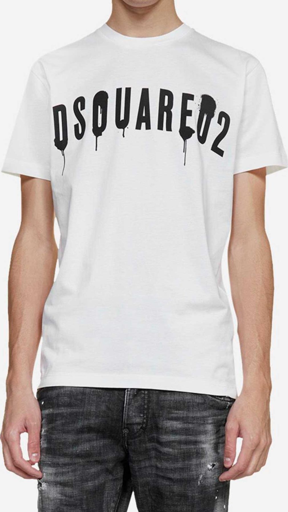 Camiseta blanca Dsquared2 con logo efecto pintura en la parte delantera