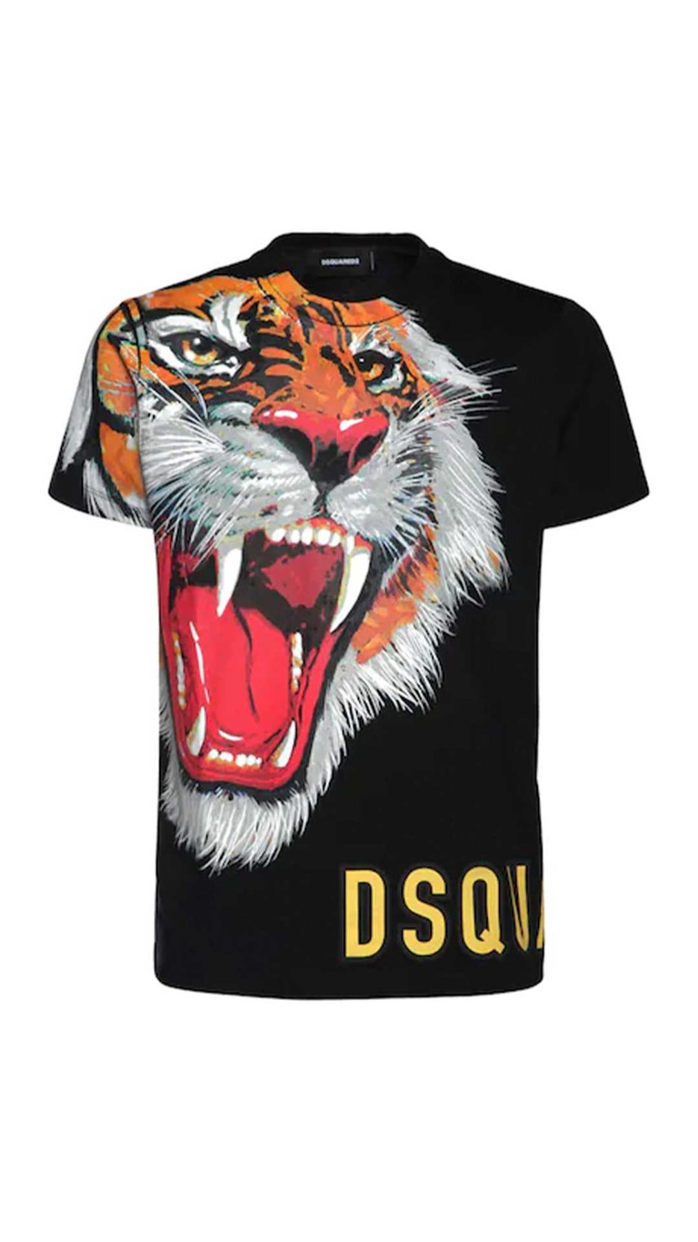 Camiseta negra Dsquared2 con serigrafia de tigre y logo al lado izquierdo