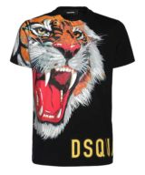 Camiseta negra Dsquared2 con serigrafia de tigre y logo al lado izquierdo