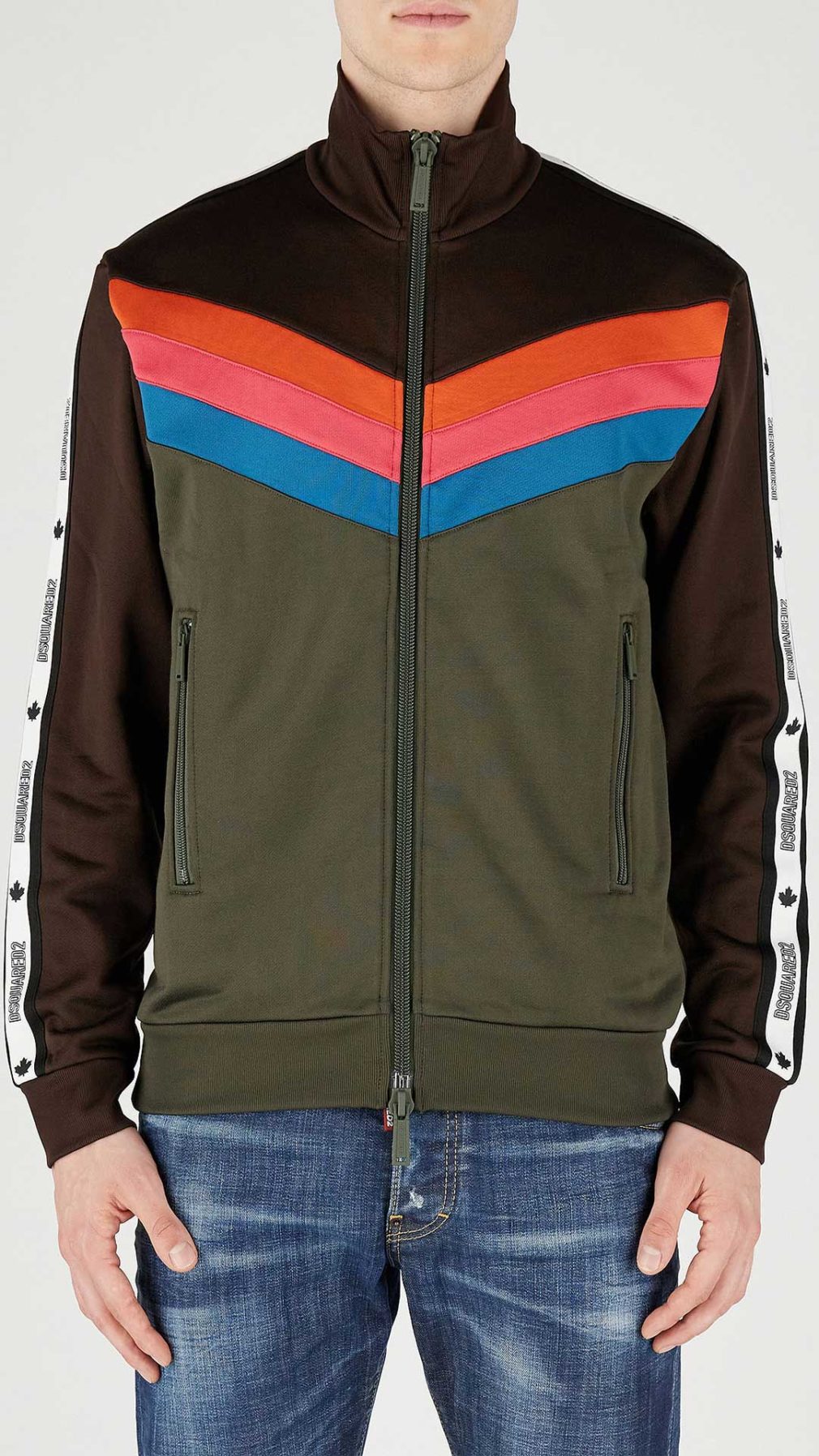 Sudadera Dsquared2 bicolor con cremallera bandas laterales con logotipo