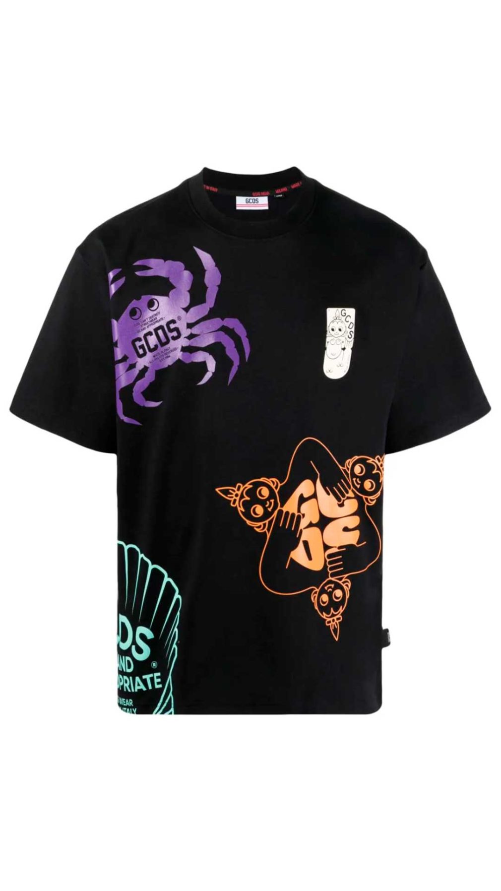 Camiseta negra GCDS con estampado del logo en la parte delantera y parte posterior