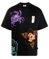 Camiseta negra GCDS con estampado del logo en la parte delantera y parte posterior