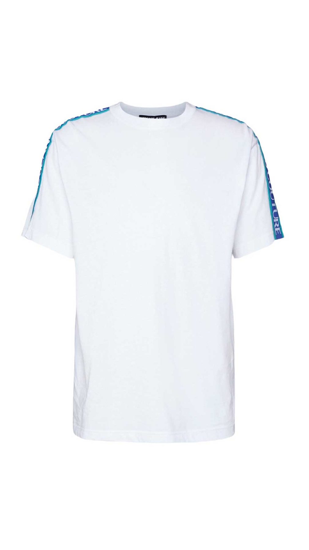 Camiseta blanca Versace Jeans Couture bandas con logo en los hombros