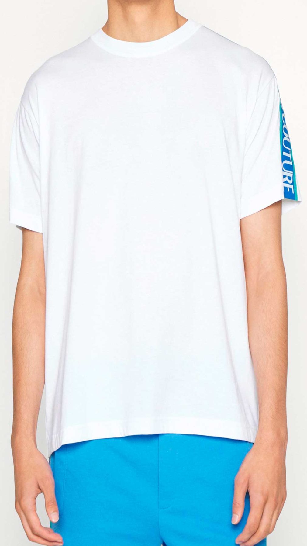 Camiseta blanca Versace Jeans Couture bandas con logo en los hombros