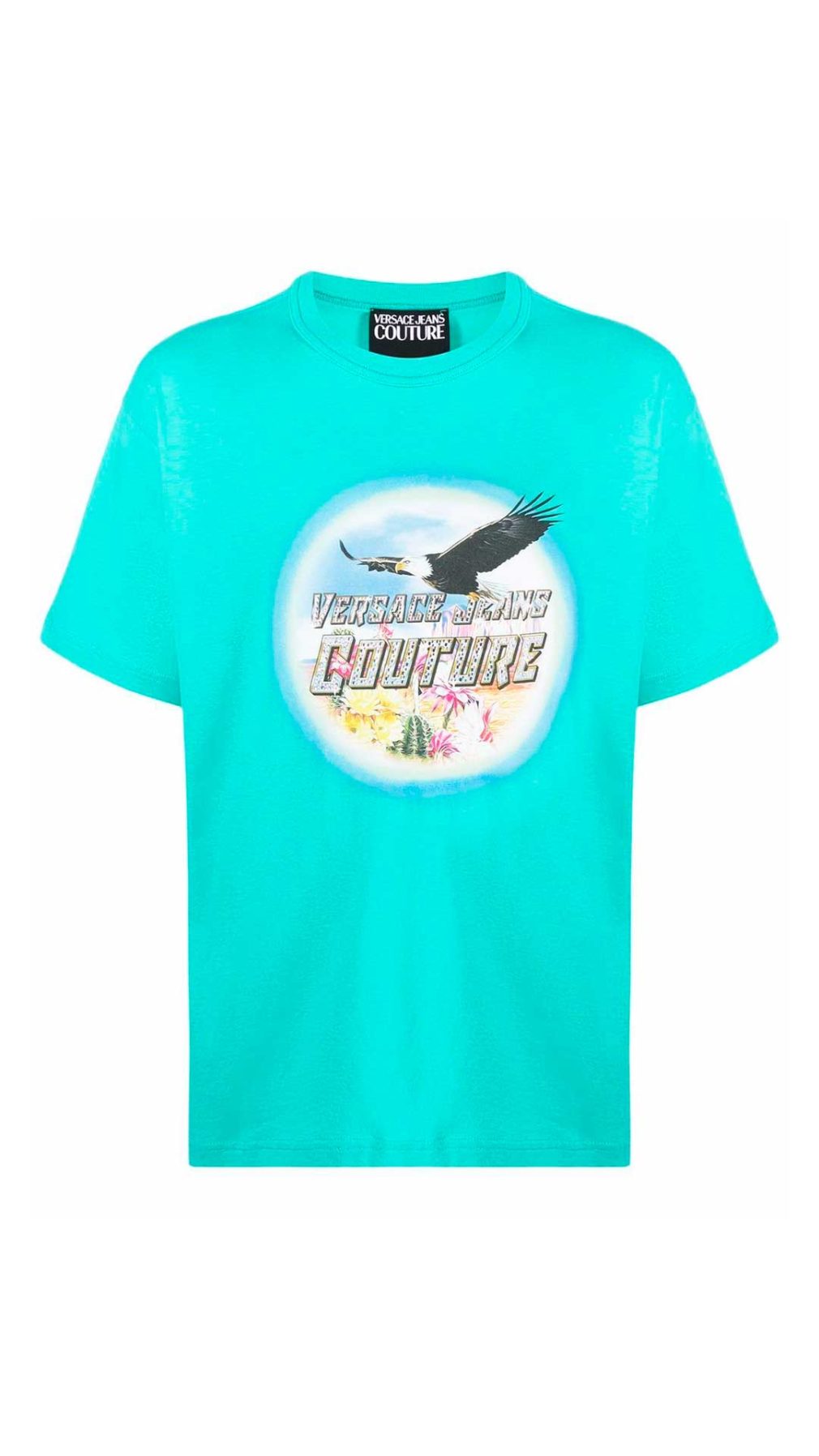 Camiseta verde Versace Jeans Couture grafico y detalles de cristal en la parte delantera con logo
