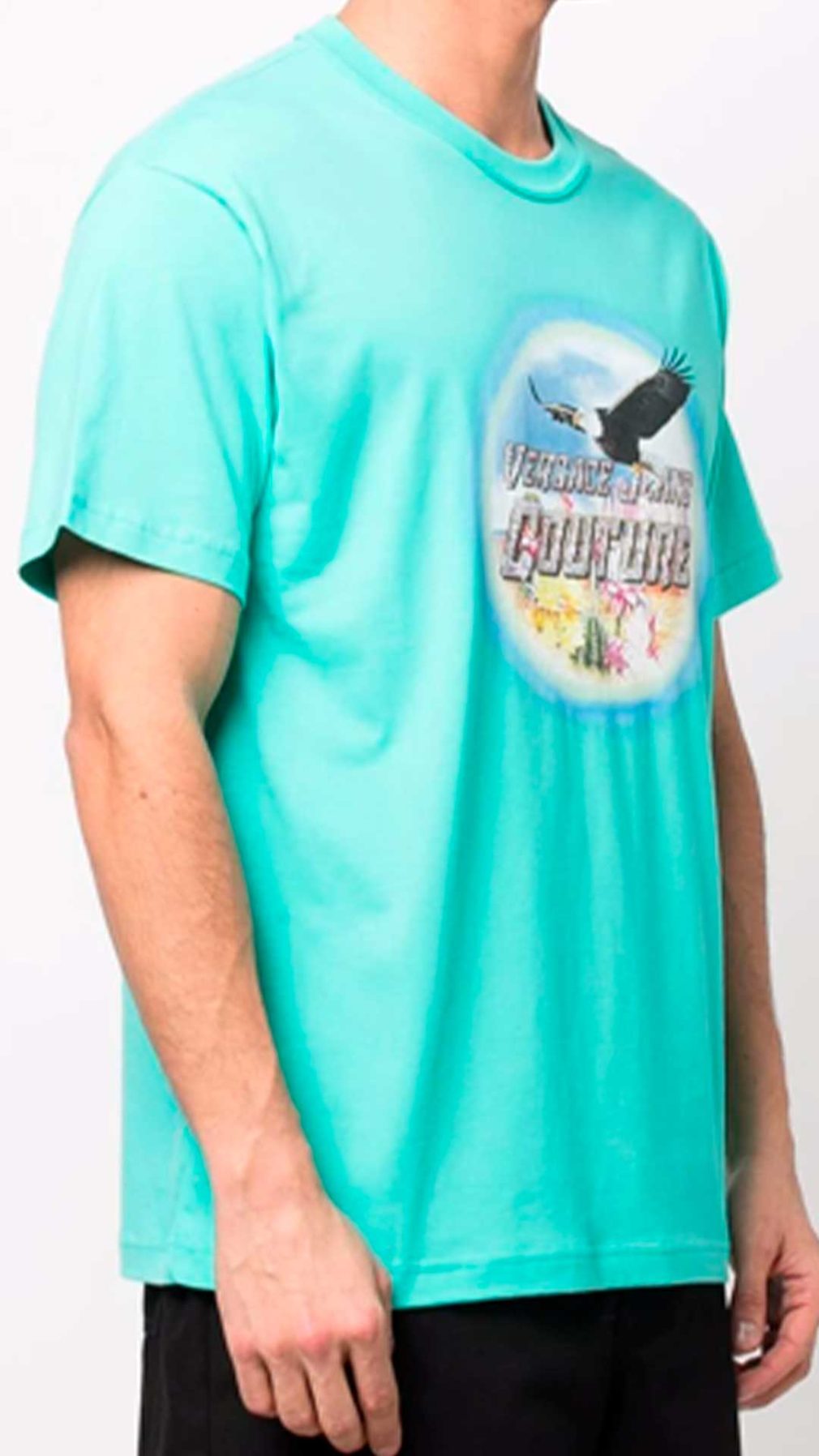 Camiseta verde Versace Jeans Couture grafico y detalles de cristal en la parte delantera con logo