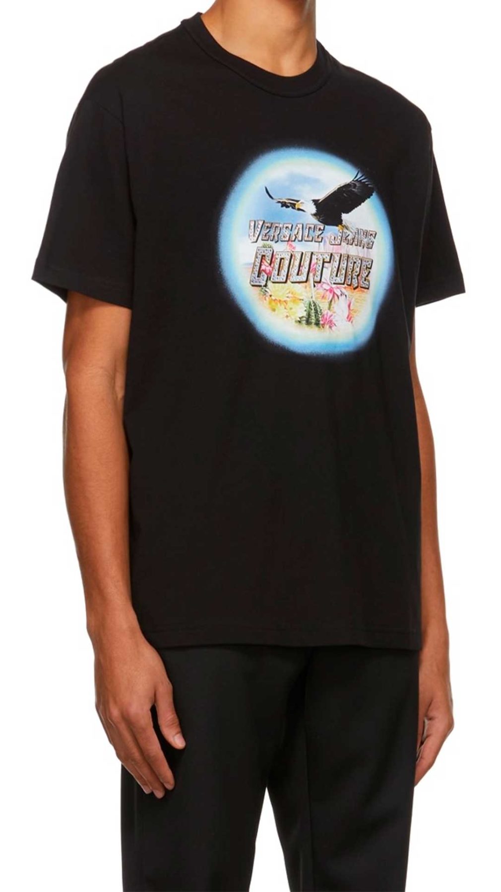 Camiseta negra Versace Jeans Couture grafico y detalles de cristal en la parte delantera con logo