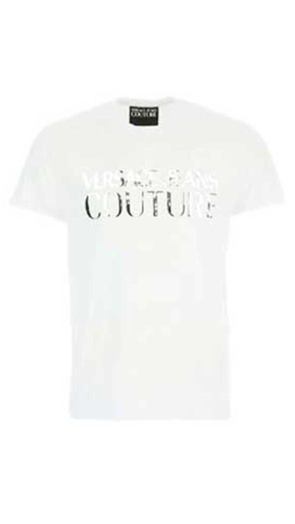 Camiseta blanca Versace Jeans Couture con logo plateado en la parte delantera