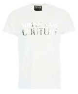 Camiseta blanca Versace Jeans Couture con logo plateado en la parte delantera