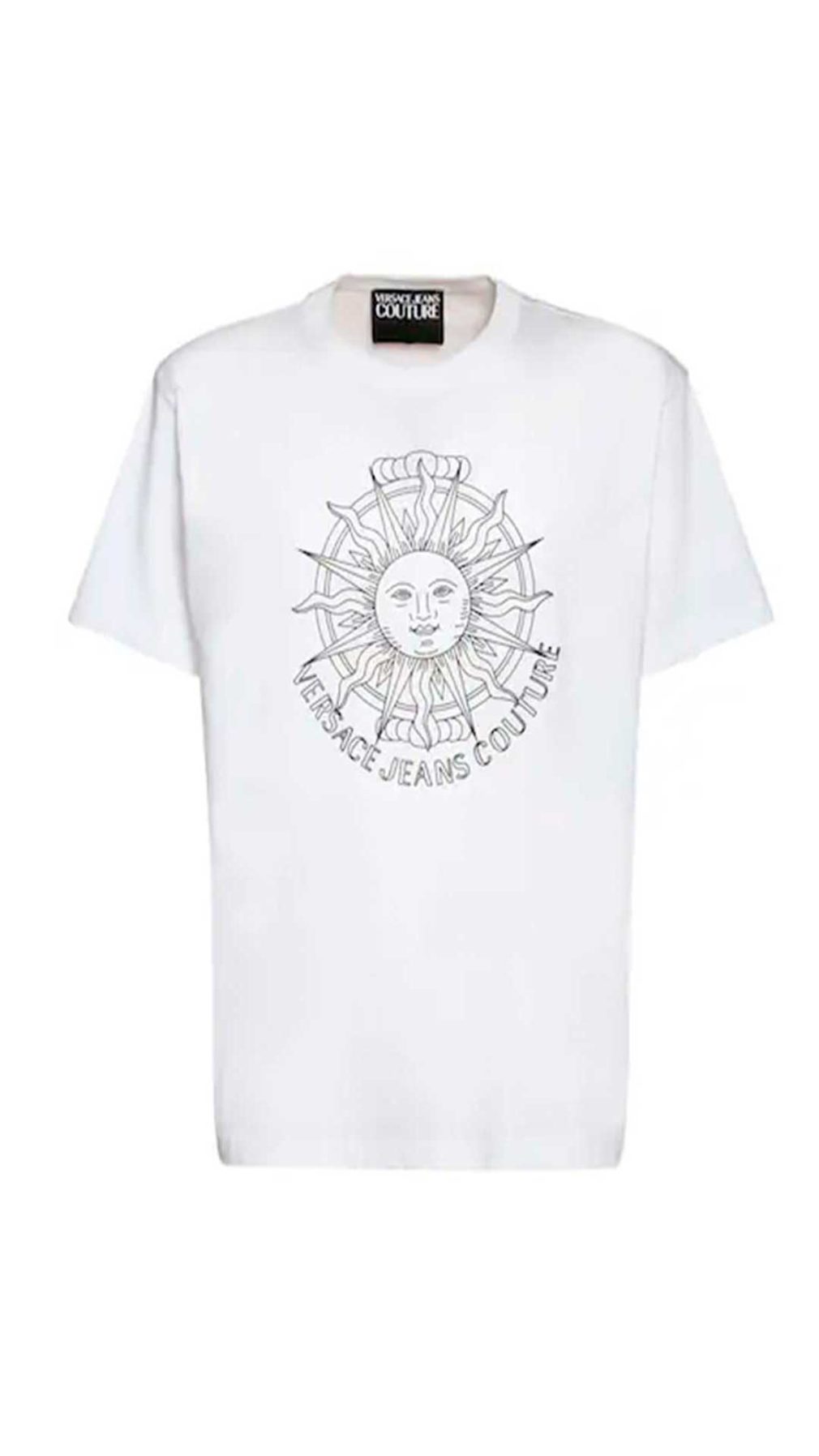 Camiseta blanca Versace Jeans Couture con sol y logo en relieve engomado en la parte delantera