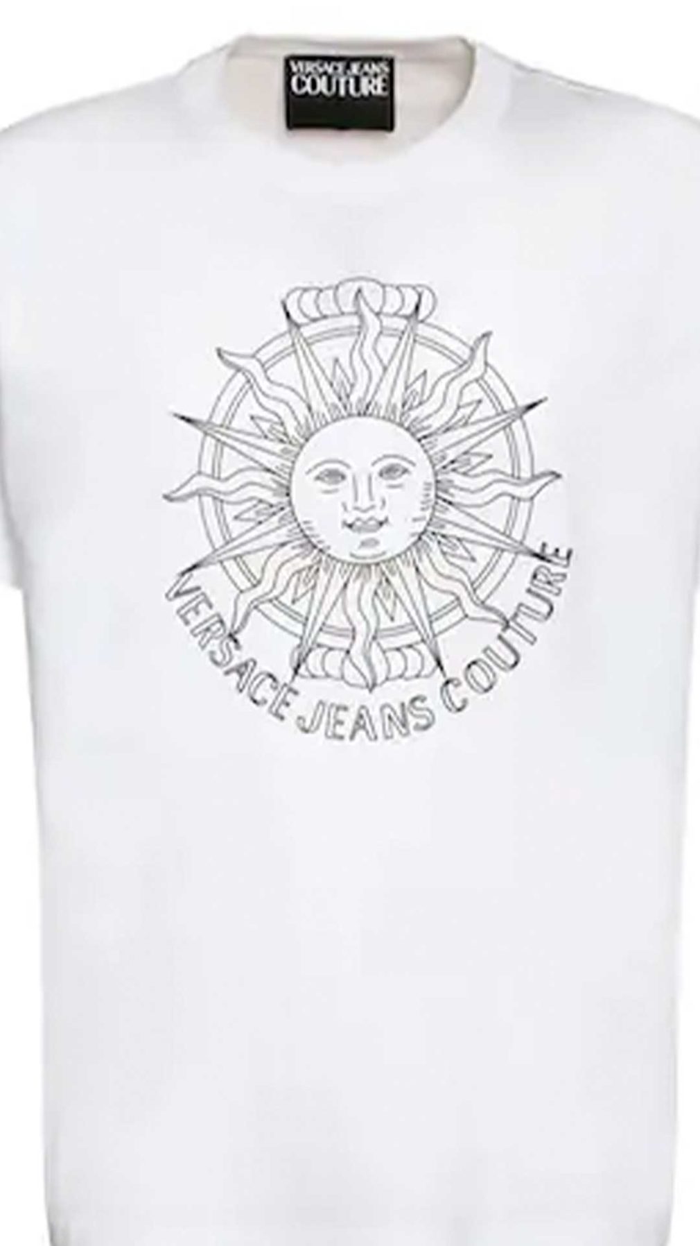 Camiseta blanca Versace Jeans Couture con sol y logo en relieve engomado en la parte delantera