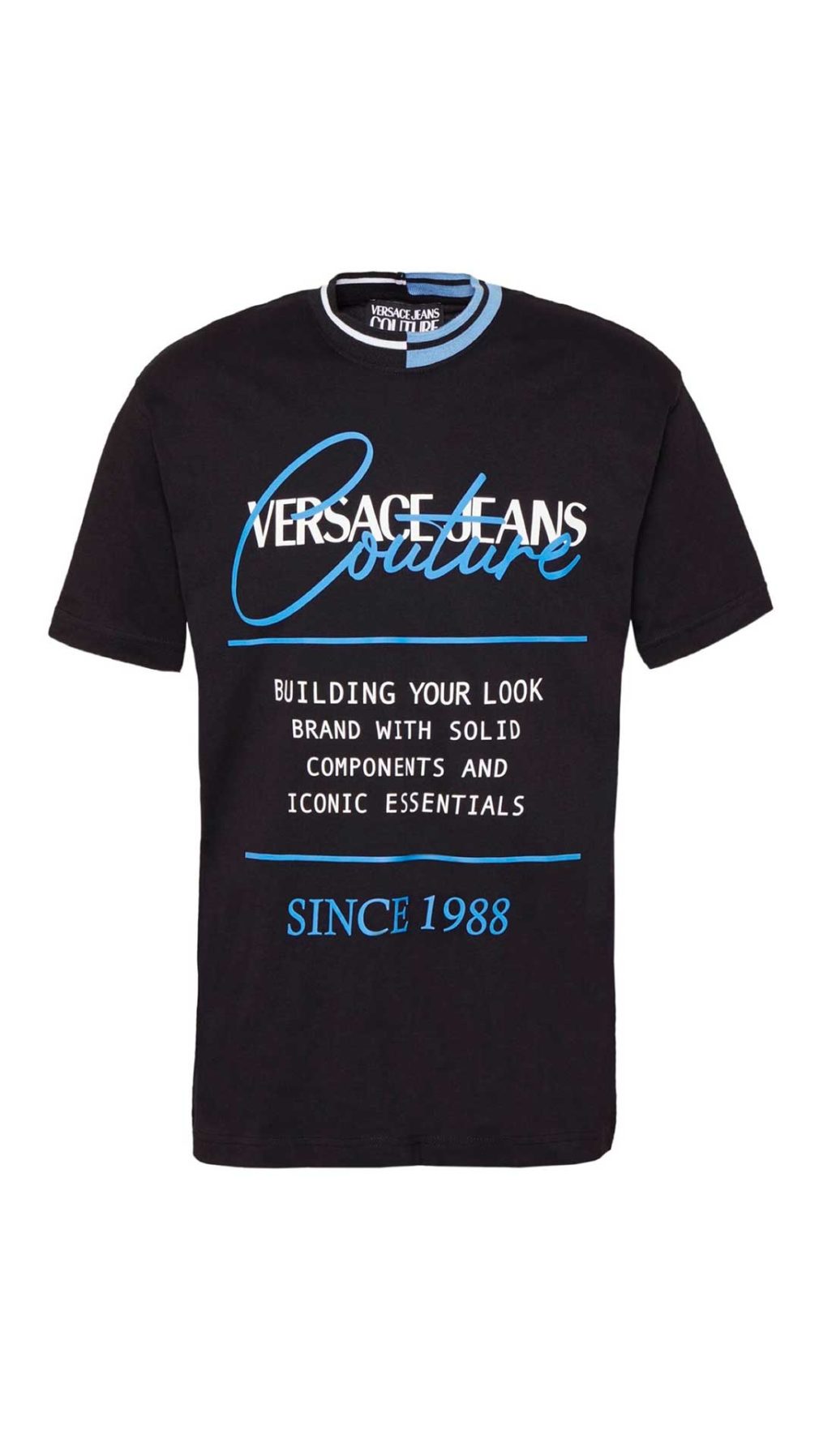 Camiseta  negra Versace Jeans Couture con logo estampado en la parte delantera