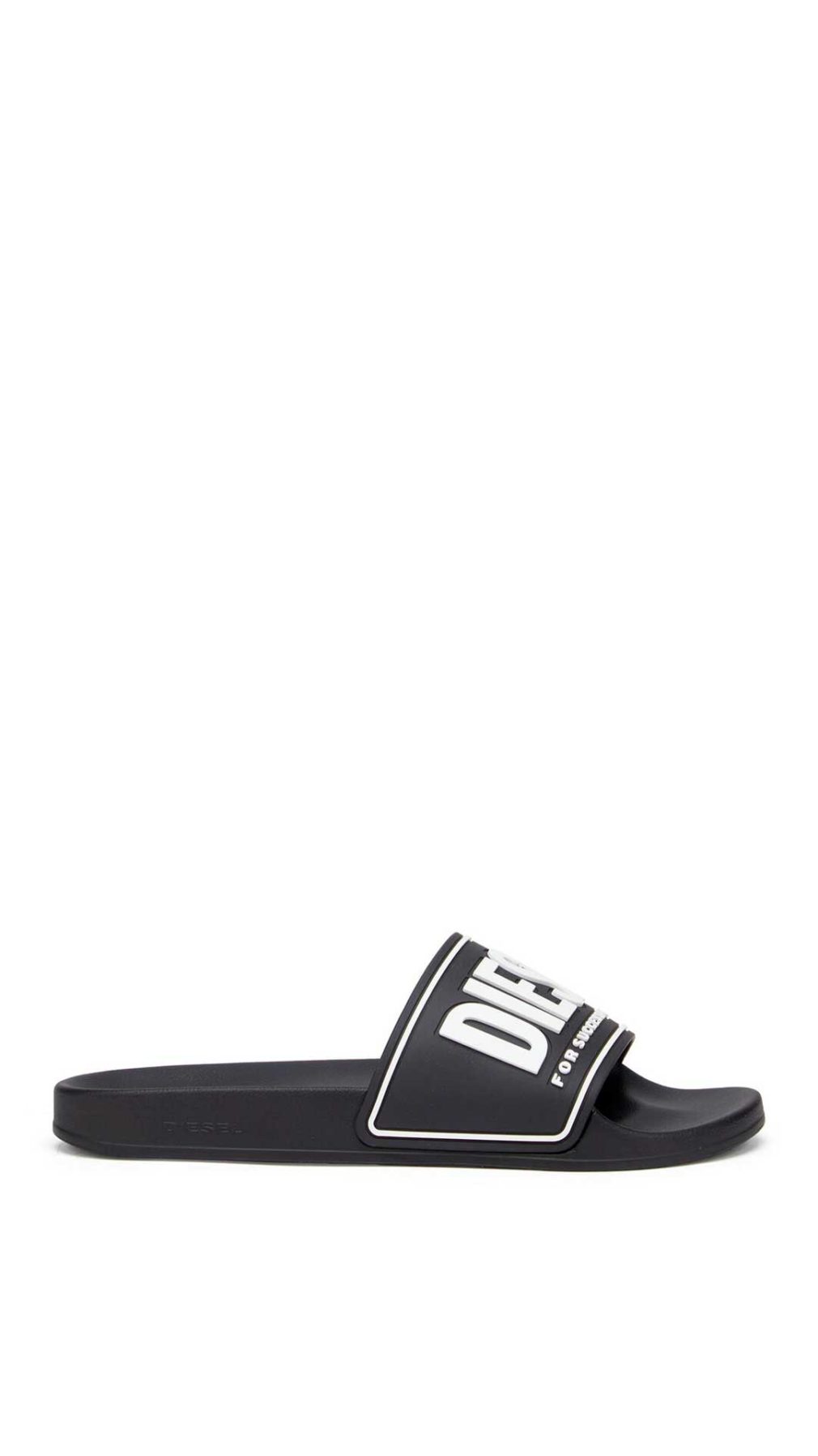 Chancletas negra Diesel con logotipo Diesel For Successful Living en 3D